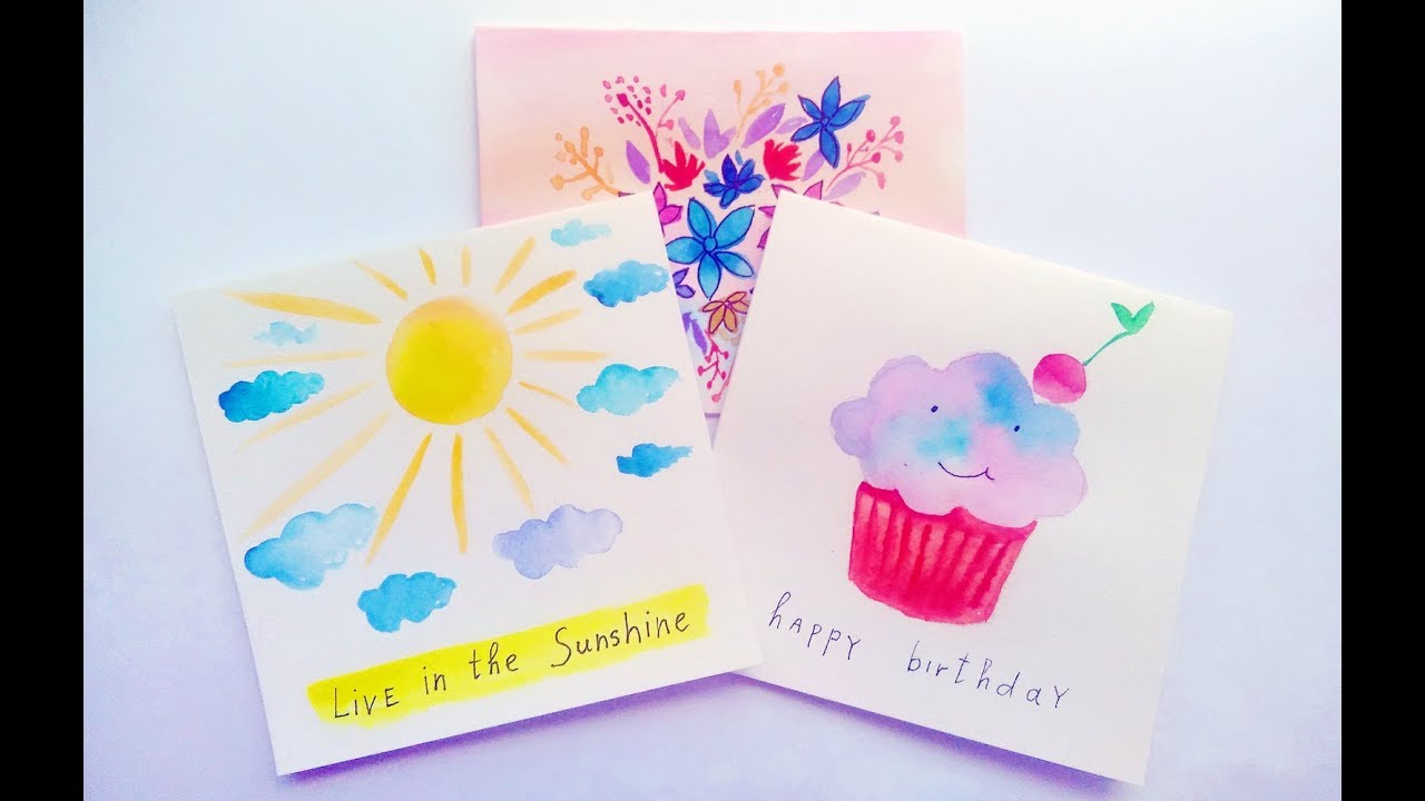 Watercolor Birthday Card Ideas Diy Easy Watercolor Card Ideas Greeting Cards Making At Home Tutorial