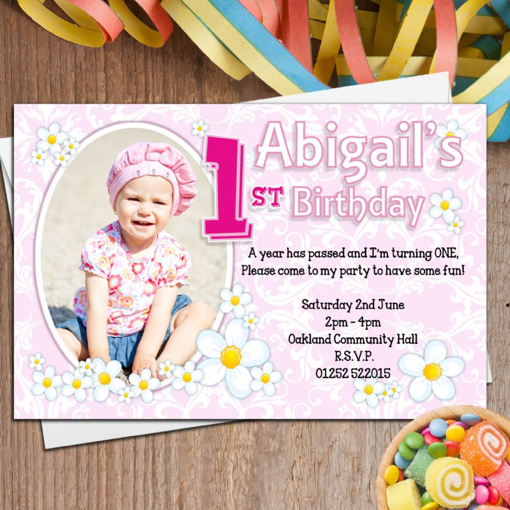 1St Birthday Card Ideas 10 Personalised Girls First 1st Birthday Party Photo Invitations N27