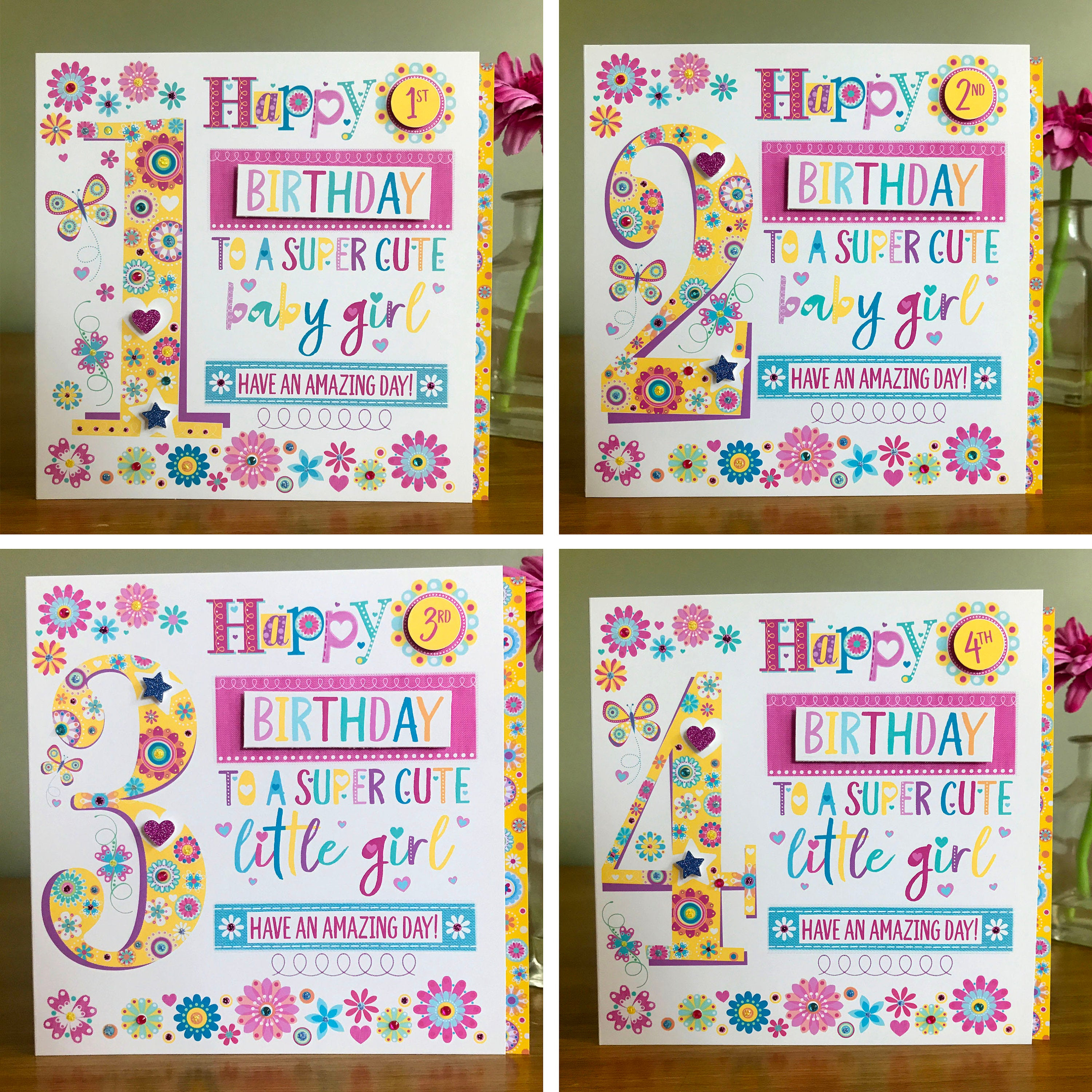 1St Birthday Card Ideas Birthday Cards For Girl 1st Birthday 2nd Birthday 3rd Birthday 4th Birthday 5th Pretty Colourful Special Cards