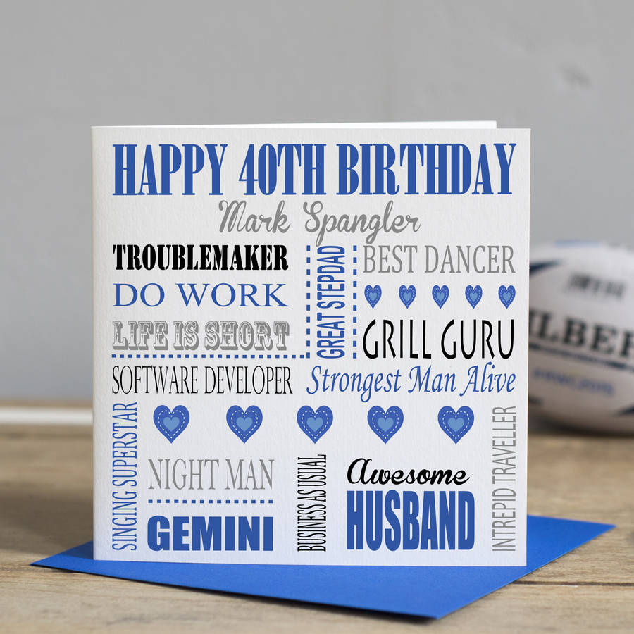 40Th Birthday Card Ideas For Men Personalised 40th Birthday Card
