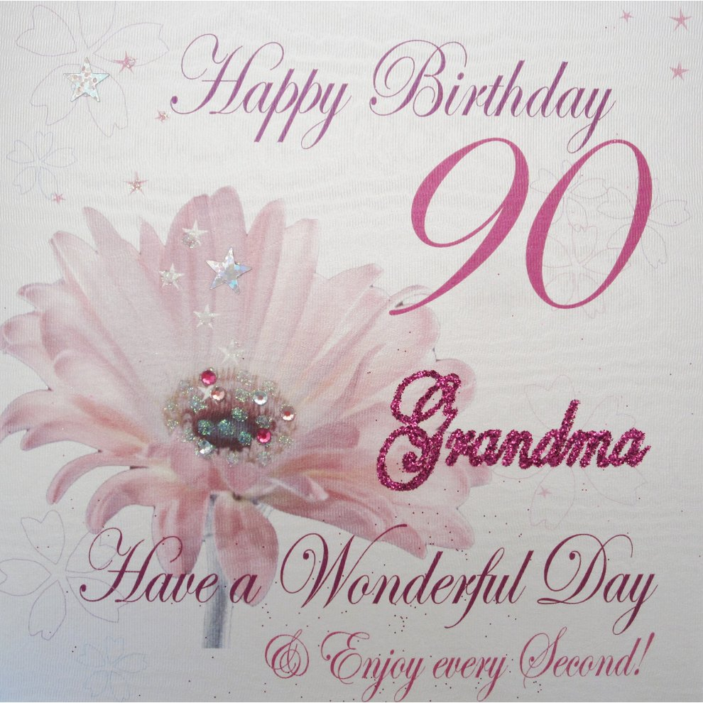 90Th Birthday Card Ideas White Cotton Cards Wba90 Gma Pink Gerbra Happy Birthday 90 Grandma Have A Wonderful Day Handmade 90th Birthday Card White