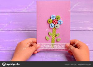 Birthday Card Ideas For Toddlers To Make Child Holds A Flower Card In His Hands Child Made A Greeting Card