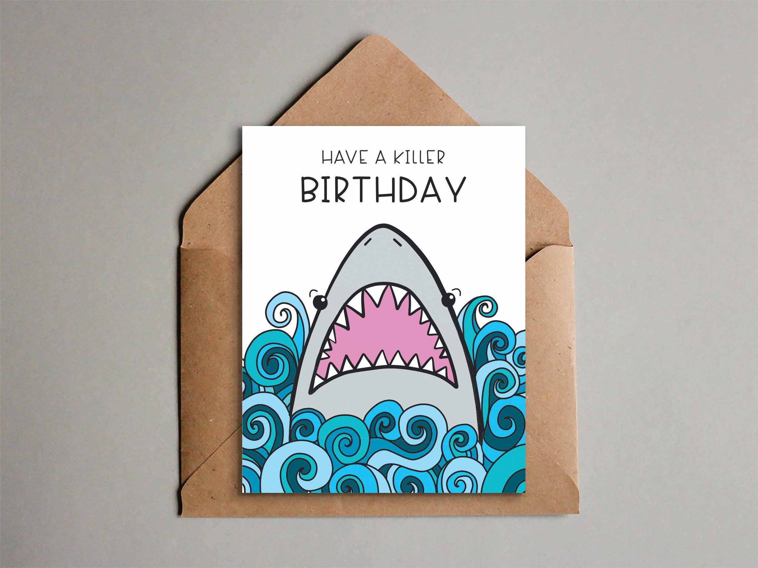 Birthday Card Ideas For Toddlers To Make Fun Shark Birthday Card Printable Shark Card For Kids Shark Week Instant Download Cute Kids Birthday Card Two Sizes