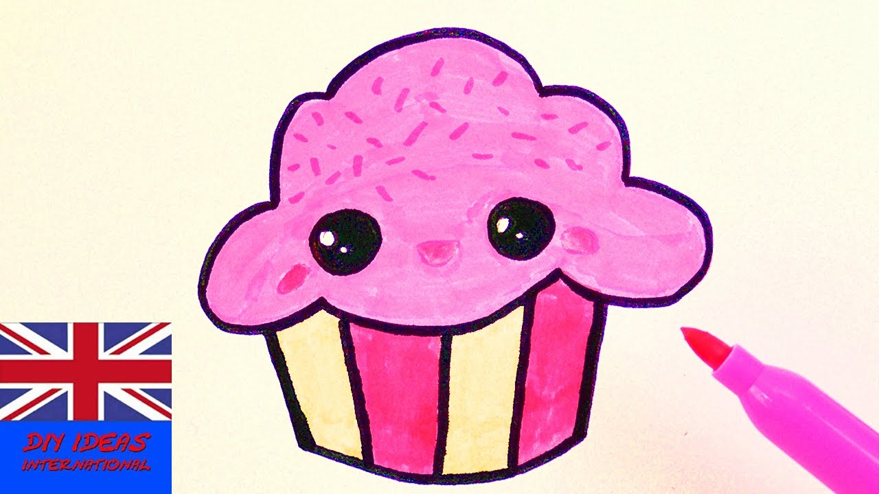 Drawing Birthday Card Ideas How To Draw A Pink Kawaii Cupcake For Birthday Card And Birthday Invitation