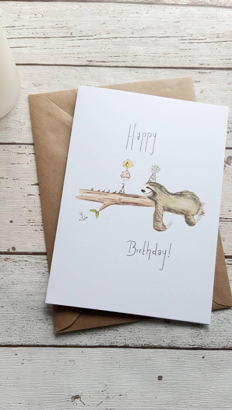 Guy Birthday Card Ideas Birthday Cards Special Birthday Sloth Theme Card Sloth Gift Ideas Birthday Cupcakes Party Sloth Party Hats Sloth Art Work