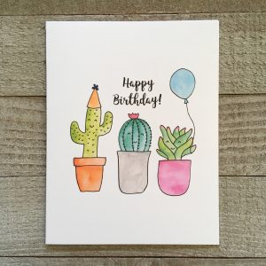 Hand Drawn Birthday Card Ideas Birthday Greeting Card Watercolor Cactus Hand Painted Card Succulent Watercolor Card Artist Made Drawn Handmade Unique Mailable