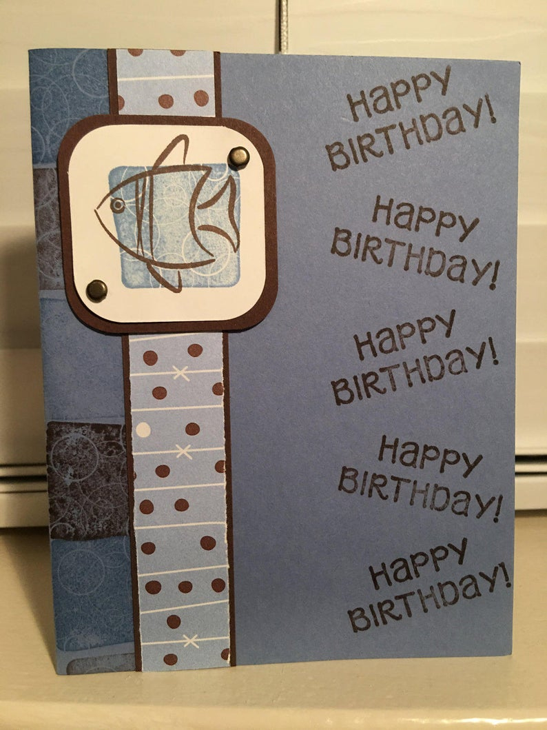 Handmade Birthday Card Ideas For Husband Handmade Fish Birthday Card Masculine Fun Husband Boyfriend Friend Fishing Boy Man Blue