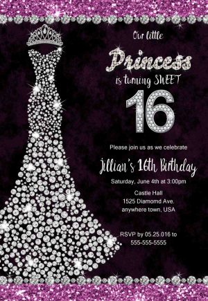 Sweet 16 Birthday Card Ideas Shiny Princess Dress Sweet 16 Birthday Party Invitation Chic Sweet